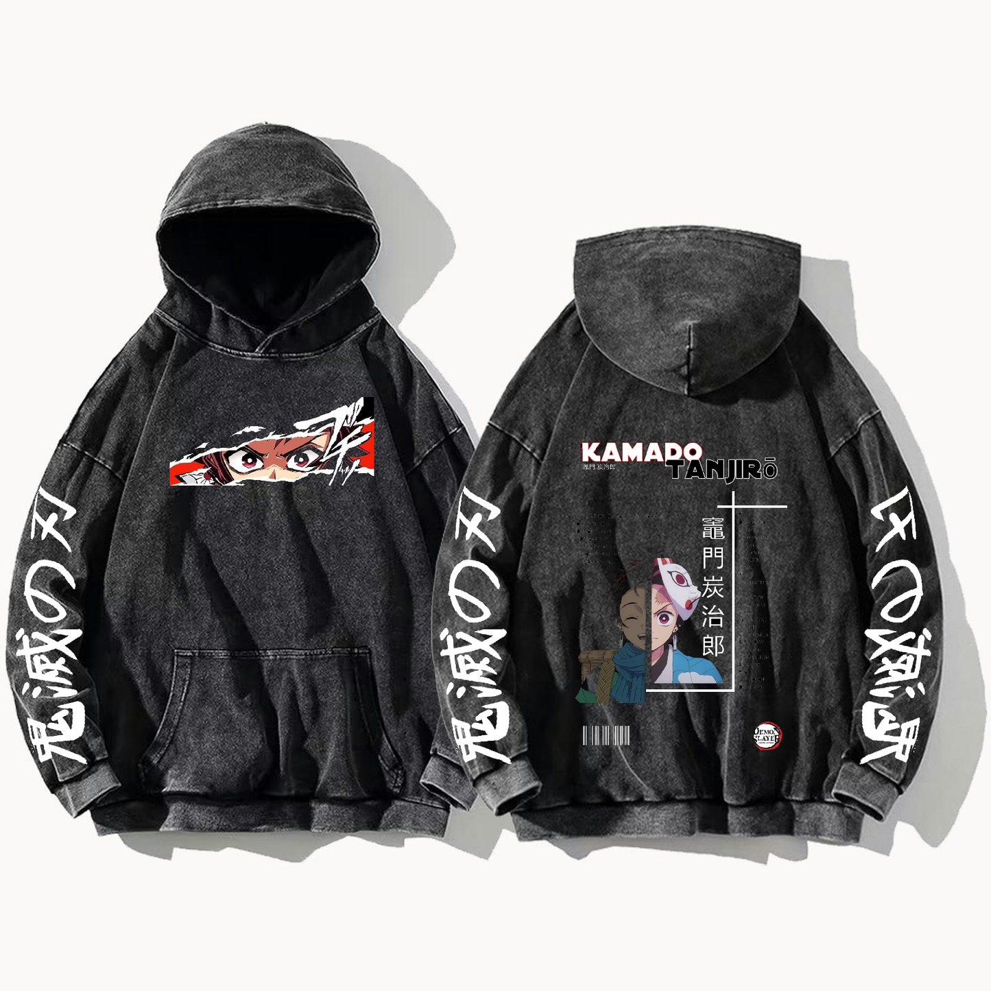 Anime Demon slayer nezuko tanjiro Oversize  Hoodie Washed gray 27