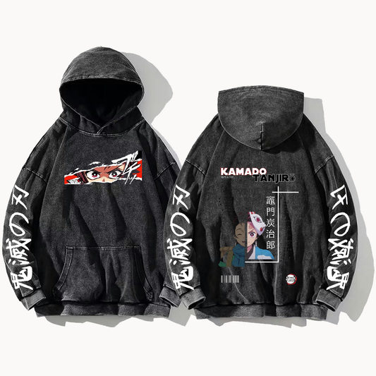 Anime Demon slayer nezuko tanjiro Oversize  Hoodie Washed gray 27