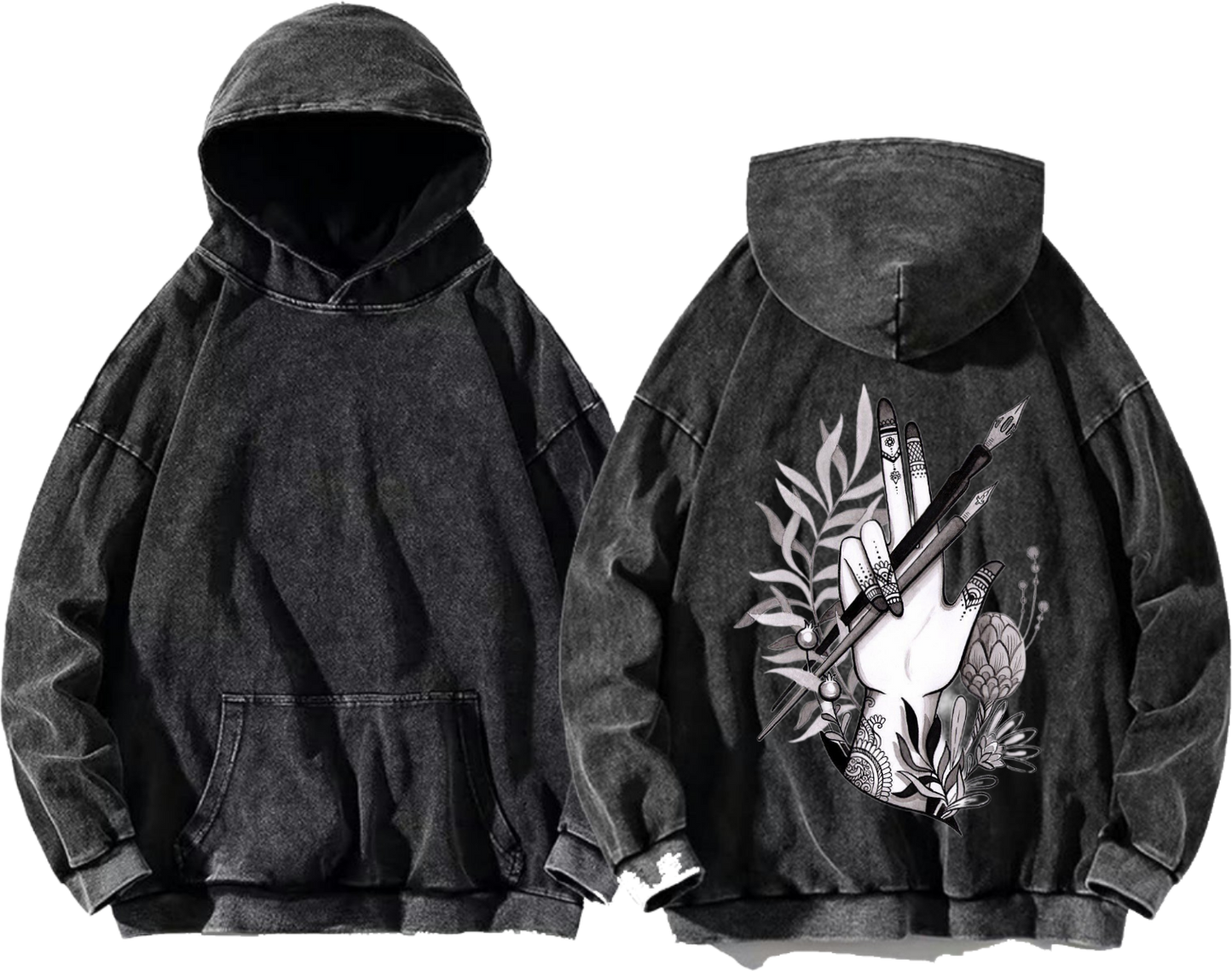 Hand and pen art One Size hoodie Washed Back 27