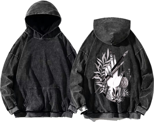Hand and pen art One Size hoodie Washed Back 27