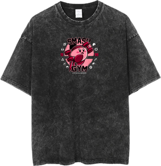Vintage Washed Kirby Anime Graphic T-Shirt, Kawaii Y2K Aesthetic Grunge Tee, Casual Oversized Short Sleeve Top 27
