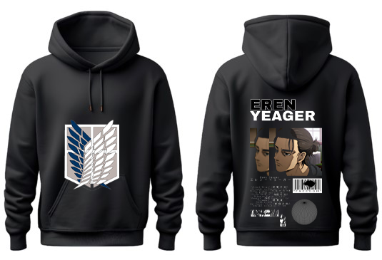 Anime Attack on titan shingeki no kyojin eren levi mikasa Aot Black Oversize HOODIE back 27