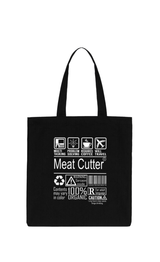 Meat Cutter Back text tote bag Black 142