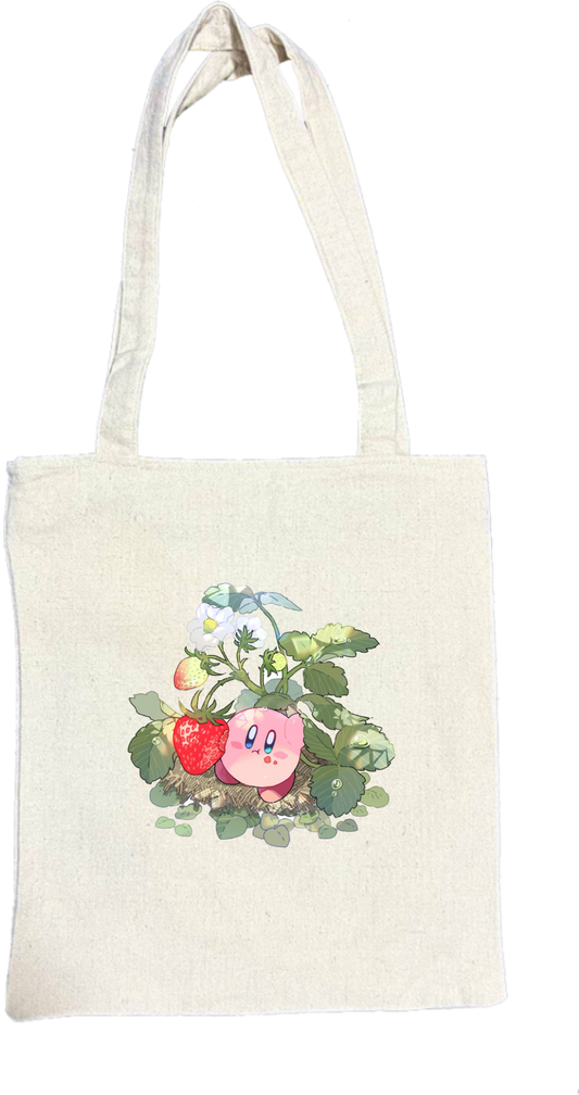 Kawaii Cute Kirby Canvas Tote Bag, beige Aesthetic Pink Anime Character Reusable Shopping Bag, Large Grocery Bag, Book Tote for Women and Girls 27