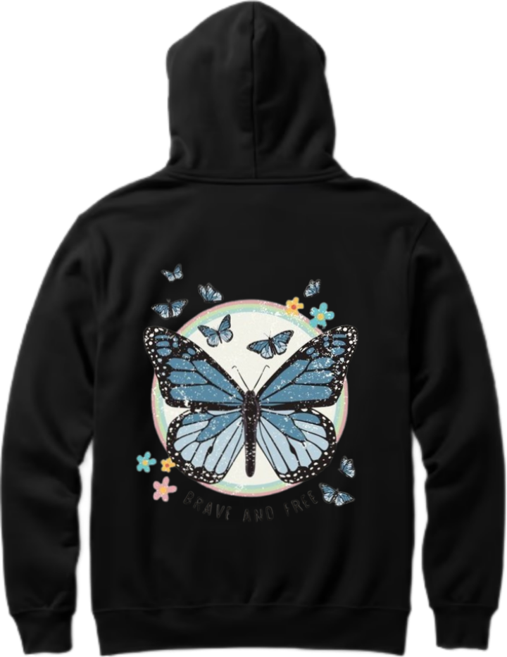 butterflies Oversize Hoodie Black Back 27