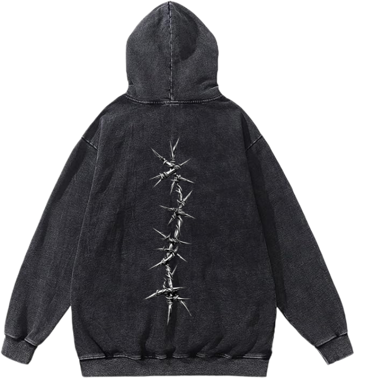 Goth Oversize  Hoodie Washed gray Back 27