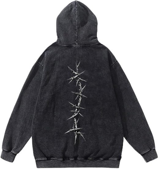 Goth Oversize  Hoodie Washed gray Back 27