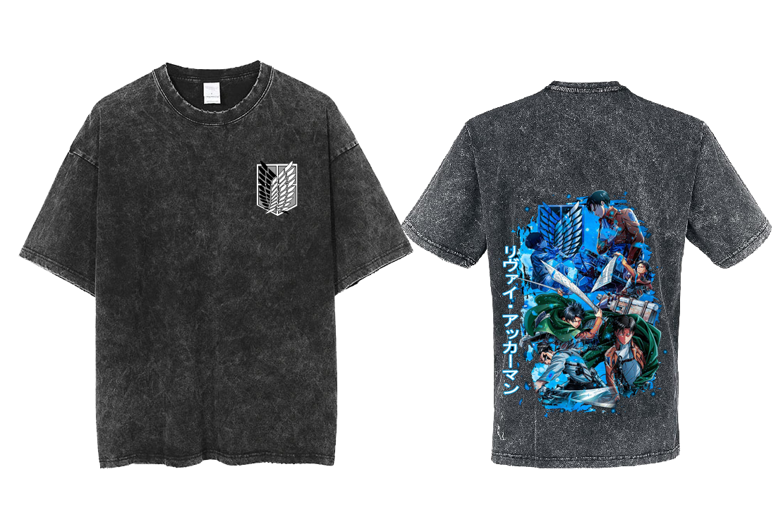 Anime Attack on titan shingeki no kyojin eren levi mikasa Aot Oversize t- shirt Washd acid back 27