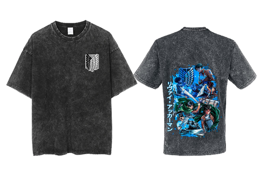 Anime Attack on titan shingeki no kyojin eren levi mikasa Aot Oversize t- shirt Washd acid back 27
