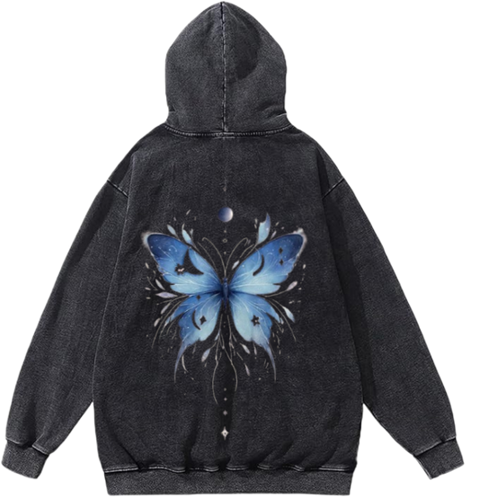 butterflies Oversize Hoodie Washed gray Back  27