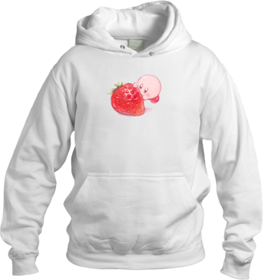 Cute Pink Anime Kirby Character Graphic Hoodie for Women and Men, Kawaii Cartoon White Pullover Sweatshirt 27