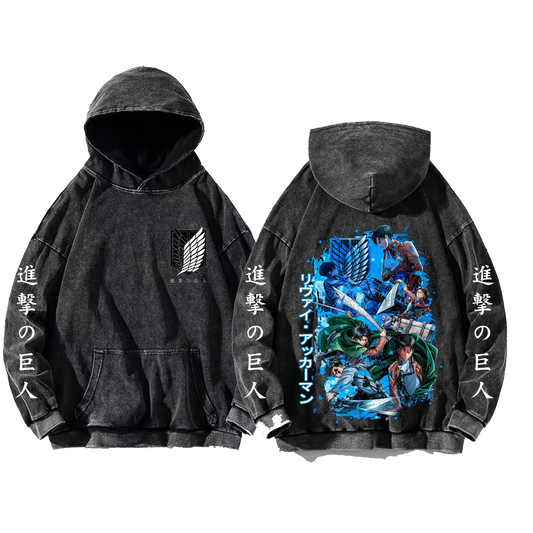 Anime Attack on titan shingeki no kyojin eren levi mikasa Aot Oversize Wash Hoodie gray 27