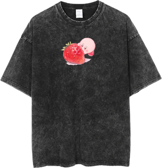 Vintage Washed Kirby Anime Graphic T-Shirt, Kawaii Y2K Aesthetic Grunge Tee, Casual Oversized Short Sleeve Top 28