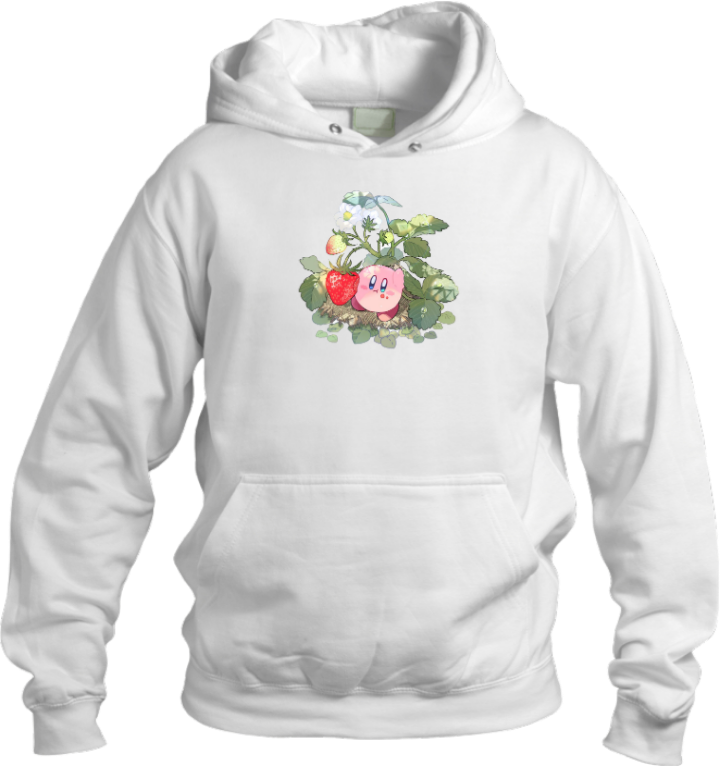 Cute Pink Anime Kirby Character Graphic Hoodie for Women and Men, Kawaii Cartoon White Pullover Sweatshirt 28