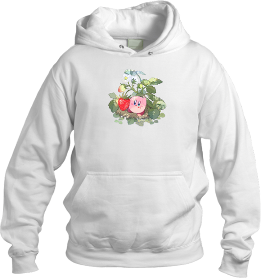 Cute Pink Anime Kirby Character Graphic Hoodie for Women and Men, Kawaii Cartoon White Pullover Sweatshirt 28