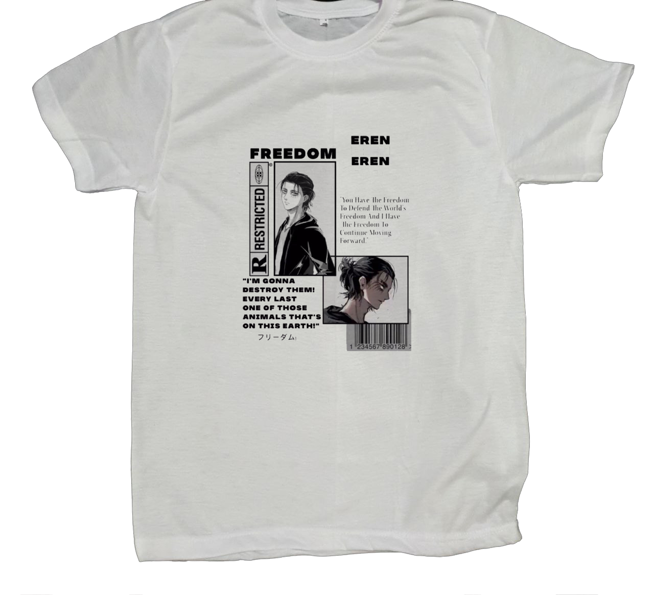 Anime Attack on titan shingeki no kyojin eren levi mikasa  Aot white fit t- shirt 28