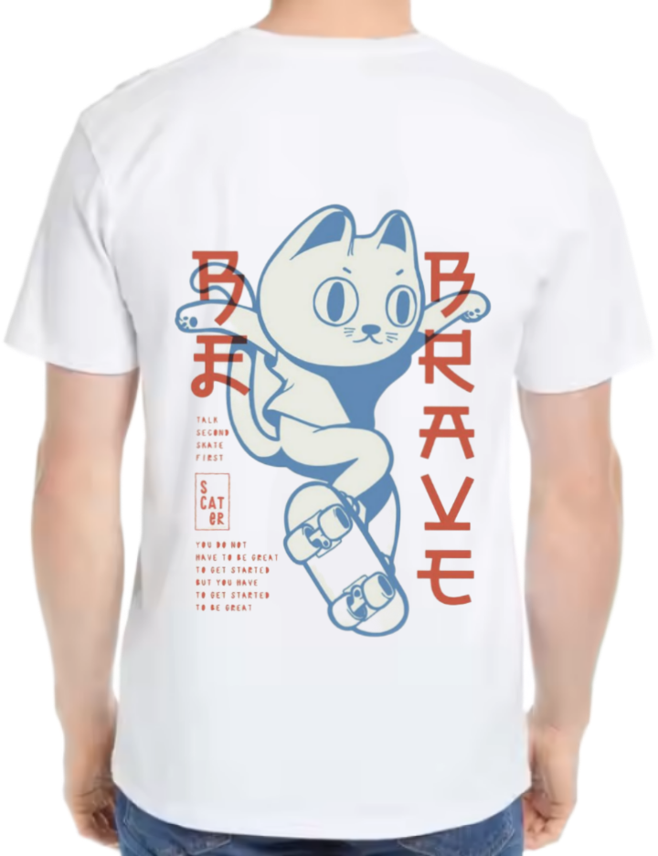 Be Brave Cat Skater t- shirt One Size White back 28