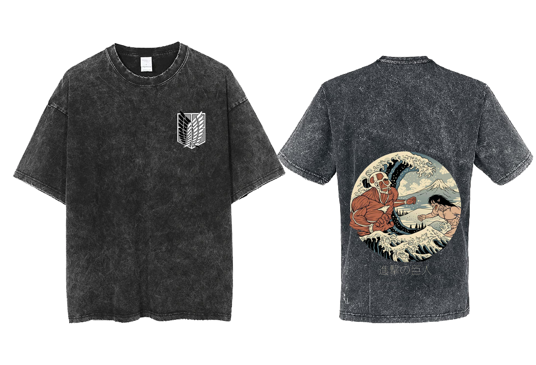 Anime Attack on titan shingeki no kyojin eren levi mikasa Aot Oversize t- shirt Washd acid back 28