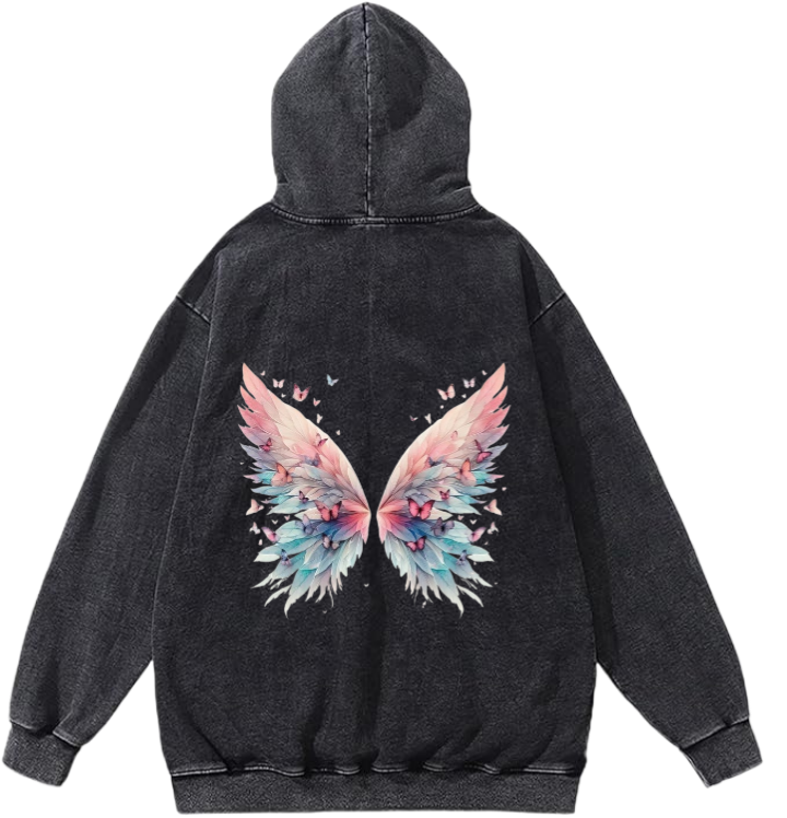 butterflies Oversize Hoodie Washed gray Back  28