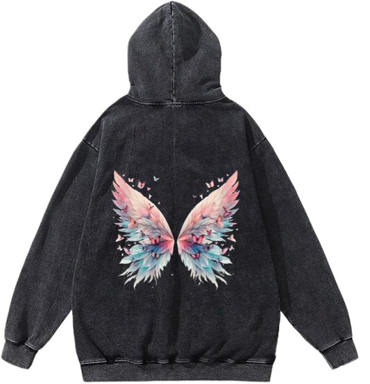 butterflies Oversize Hoodie Washed gray Back  28