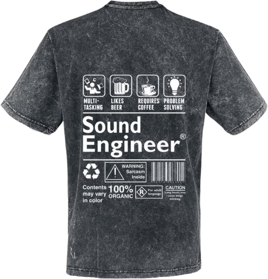 Sound Engineer Back text One Size t- shirt Washed Back 107