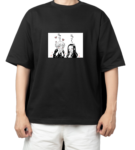 Anime Demon slayer nezuko tanjiro t- shirt Oversize Black 28