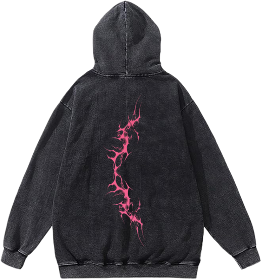 Goth Oversize  Hoodie Washed gray Back 28