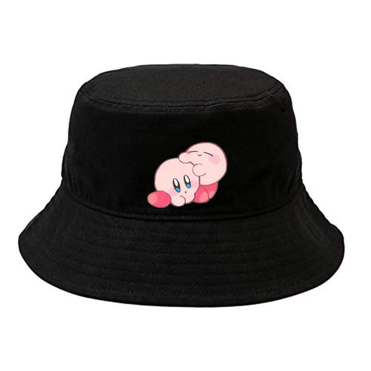 Cute Anime Kirby Bucket Hat, Kawaii Pink Character Black Sun Fisherman Cap, Y2K Streetwear Summer Beach Hat for Women and Men 28