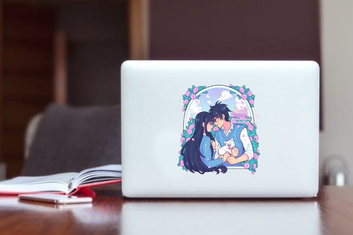 Romance Anime Couple Sticker, Cute Floral Aesthetic Waterproof Vinyl Decal for Laptop, Water Bottle, Hydro Flask, and Journal