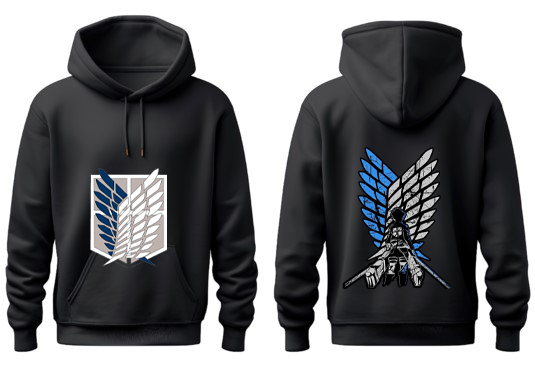 Anime Attack on titan shingeki no kyojin eren levi mikasa Aot Black Oversize HOODIE back 28