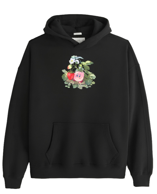 Cute Pink Anime Kirby Character Graphic Hoodie for Women and Men, Kawaii Cartoon Black Pullover Sweatshirt 28