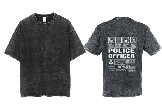 POLICE OFFICER Back text One Size t- shirt Washed Back 28