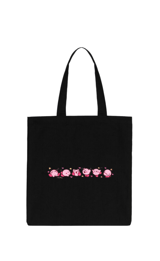 Kawaii Cute Kirby Black Canvas Tote Bag, Aesthetic Anime Character Reusable Shopping Bag, Large Grocery Bag, Book Tote for Women and Girls 28