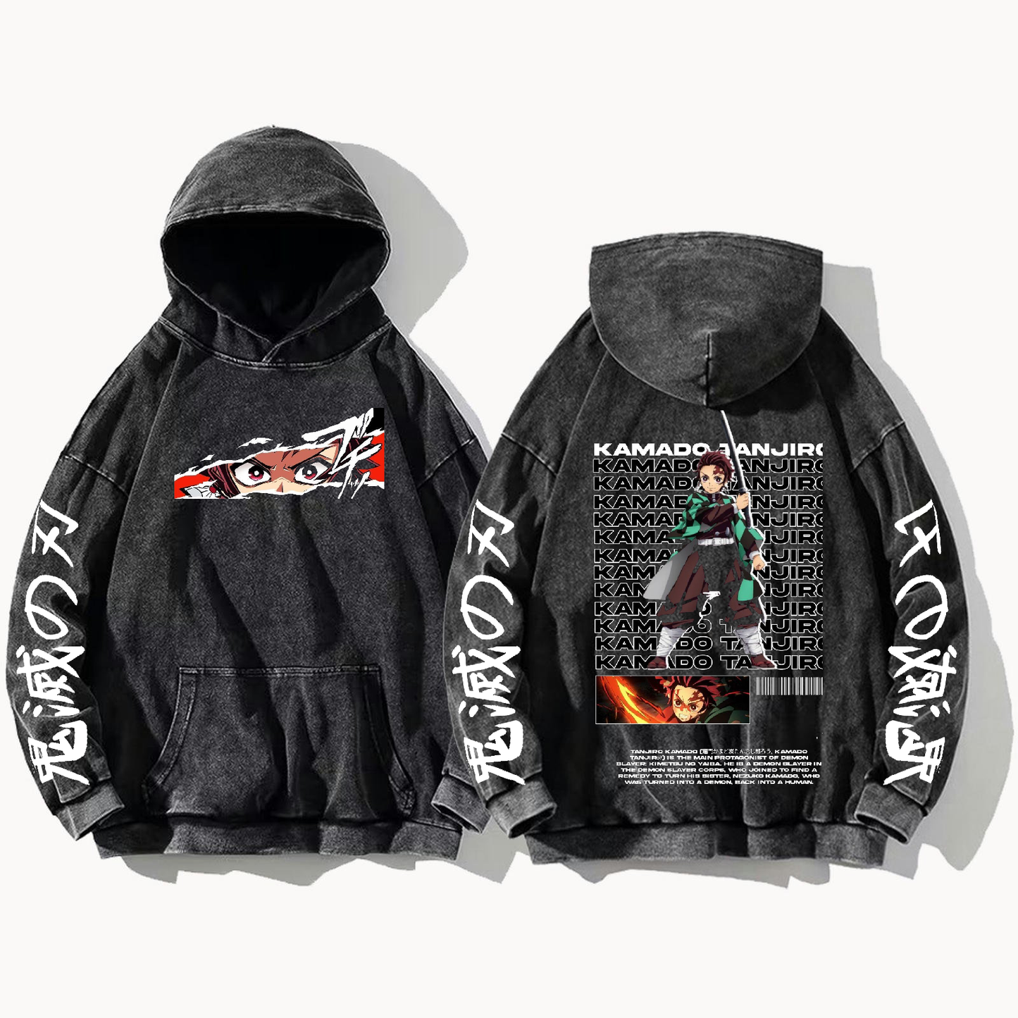Anime Demon slayer nezuko tanjiro Oversize  Hoodie Washed gray 28