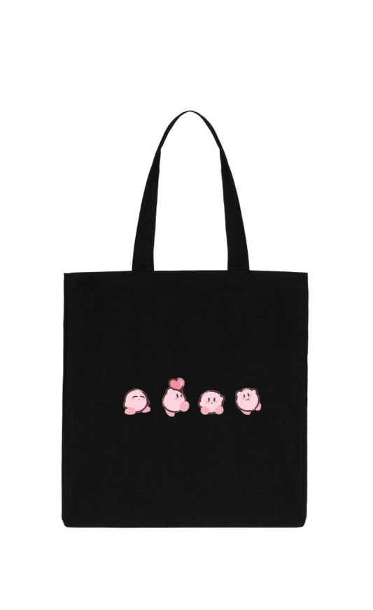 Kawaii Cute Kirby Black Canvas Tote Bag, Aesthetic Anime Character Reusable Shopping Bag, Large Grocery Bag, Book Tote for Women and Girls 29