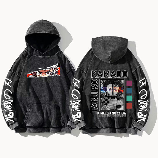 Anime Demon slayer nezuko tanjiro Oversize  Hoodie Washed gray 29