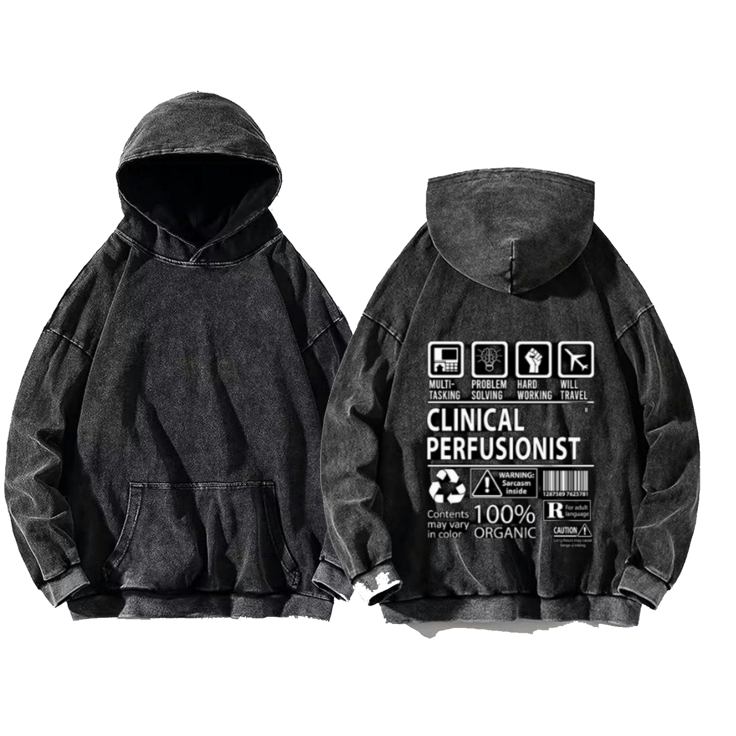 CLINICAL PERFUSIONIST oversize hoodie Washed back 131