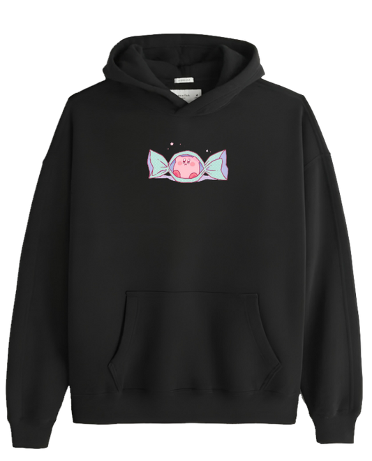 Cute Pink Anime Kirby Character Graphic Hoodie for Women and Men, Kawaii Cartoon Black Pullover Sweatshirt 29