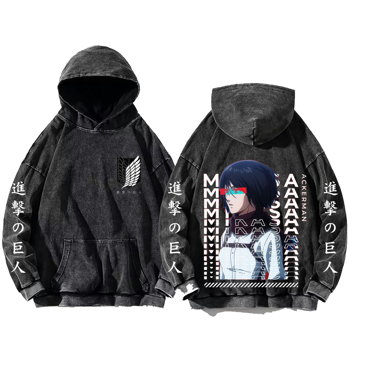 Anime Attack on titan shingeki no kyojin eren levi mikasa Aot Oversize Wash Hoodie gray 29