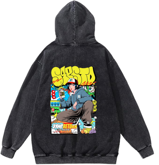 aliens Oversize Hoodie Washed gray Back 29