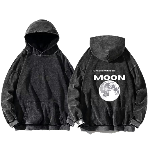 rescent Moon Back text oversize hoodie Washed back 29