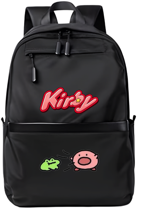 Kirby Backpack for Kids Teens, Cute Anime Cartoon Black School Bag, Casual Daypack Travel Bookbag for Boys and Girls 29