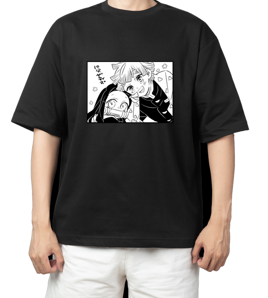Anime Demon slayer nezuko tanjiro t- shirt Oversize Black 29