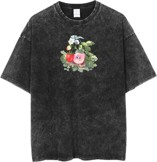 Vintage Washed Kirby Anime Graphic T-Shirt, Kawaii Y2K Aesthetic Grunge Tee, Casual Oversized Short Sleeve Top 29