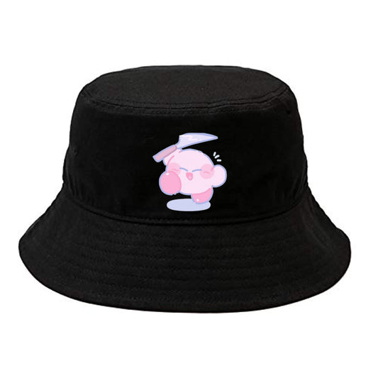 Cute Anime Kirby Bucket Hat, Kawaii Pink Character Black Sun Fisherman Cap, Y2K Streetwear Summer Beach Hat for Women and Men 29
