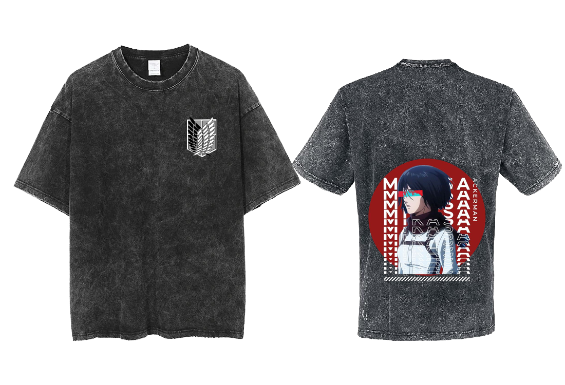 Anime Attack on titan shingeki no kyojin eren levi mikasa Aot Oversize t- shirt Washd acid back 29