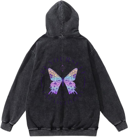 butterflies Oversize Hoodie Washed gray Back  29