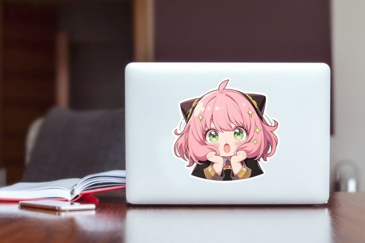 Spy x Family Anya Forger Anime Sticker, Cute Chibi Sparkle Eyes Waterproof Vinyl Decal for Laptop, Water Bottle, Hydro Flask, and Journal