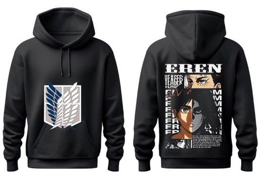 Anime Attack on titan shingeki no kyojin eren levi mikasa Aot Black Oversize HOODIE back 29