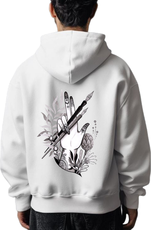 An artist holding pens One Size hoodie White Back 2